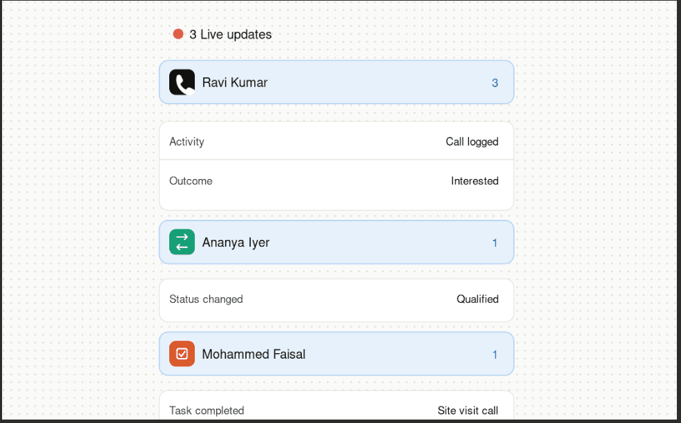 Live activity feed